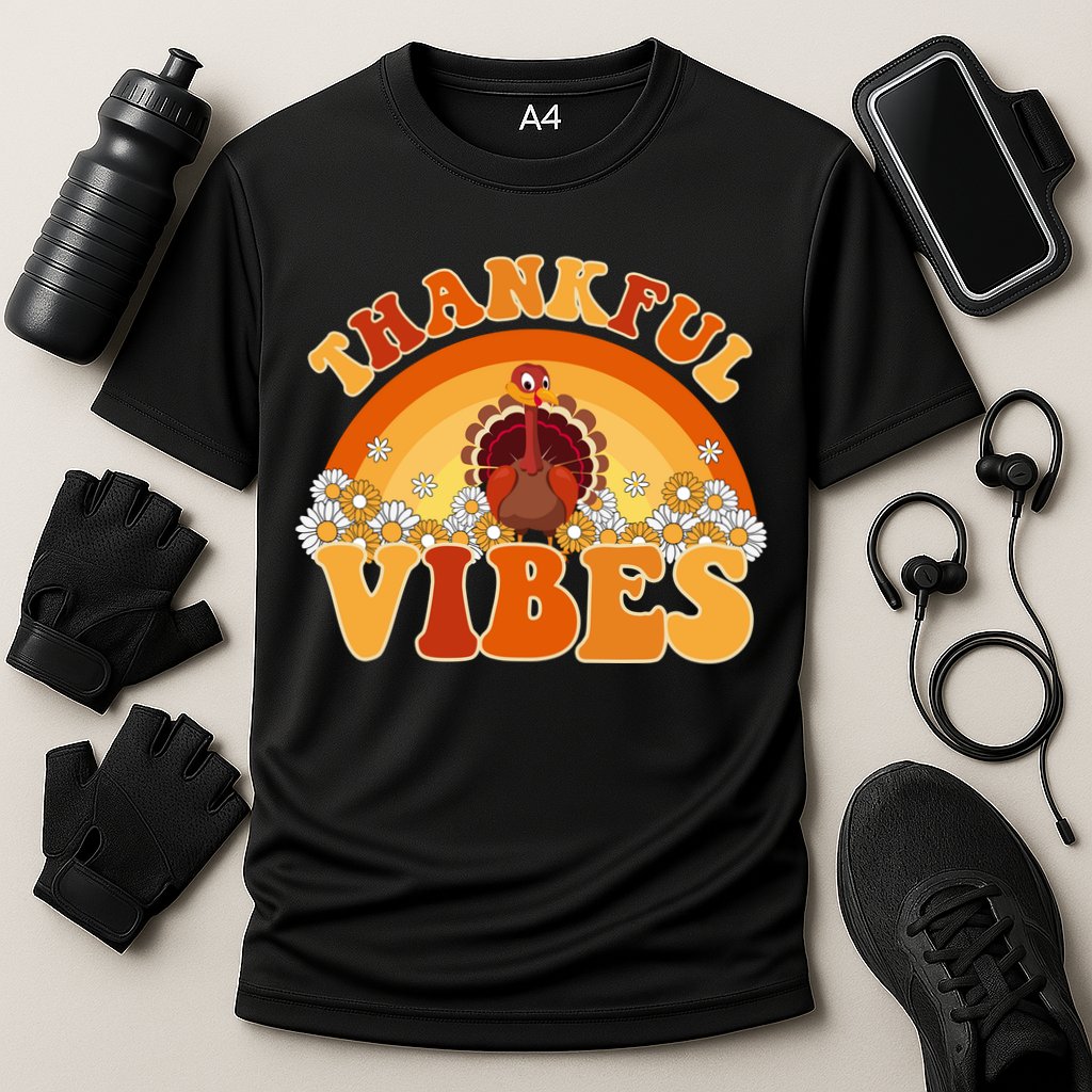 Retro Thanksgiving Thankful Vibes Turkey Sunset Performance Shirt