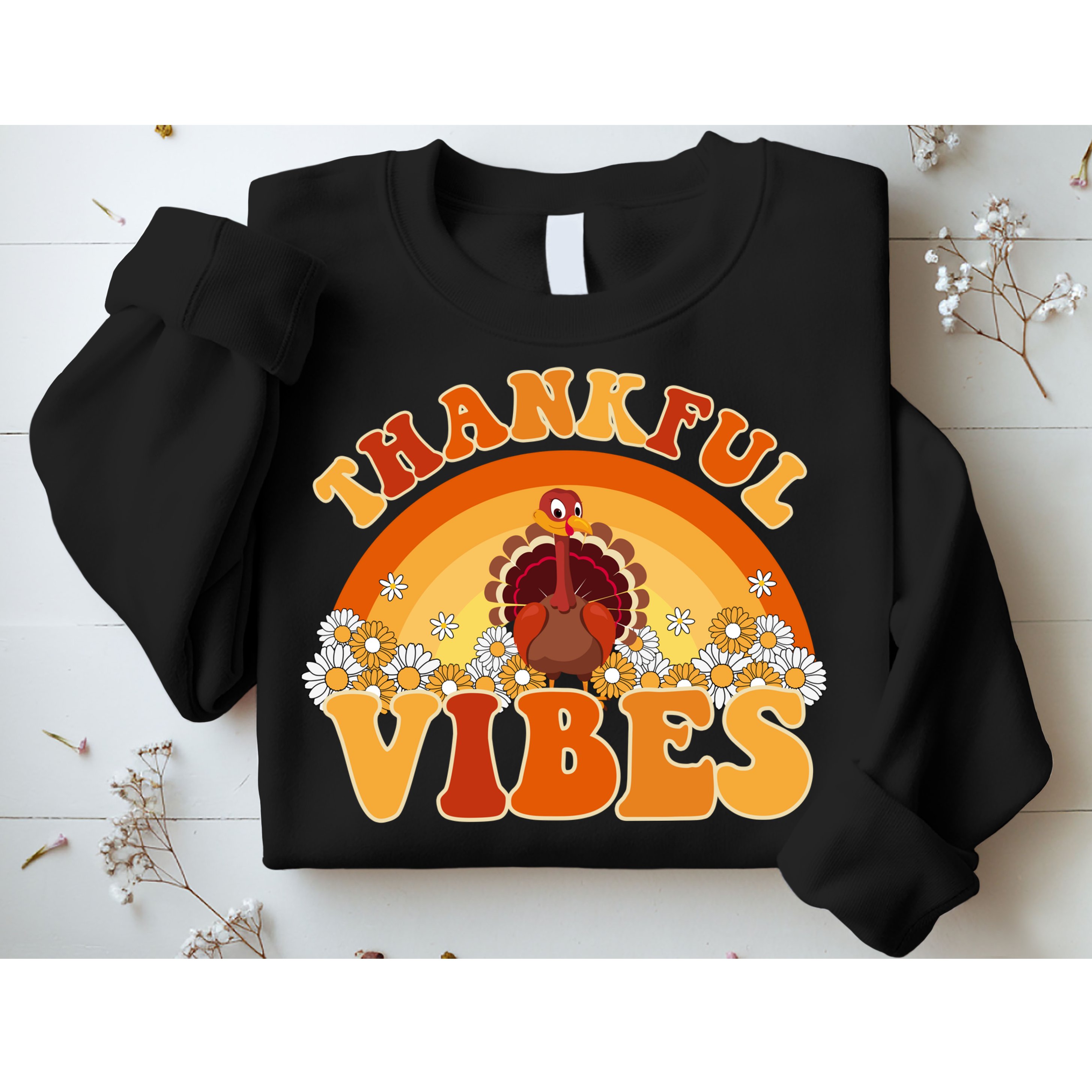 Retro Thanksgiving Thankful Vibes Turkey Sunset Sweatshirt