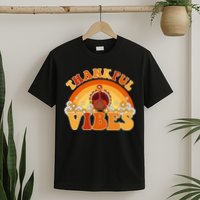 Retro Thanksgiving Thankful Vibes Turkey Sunset T-Shirt