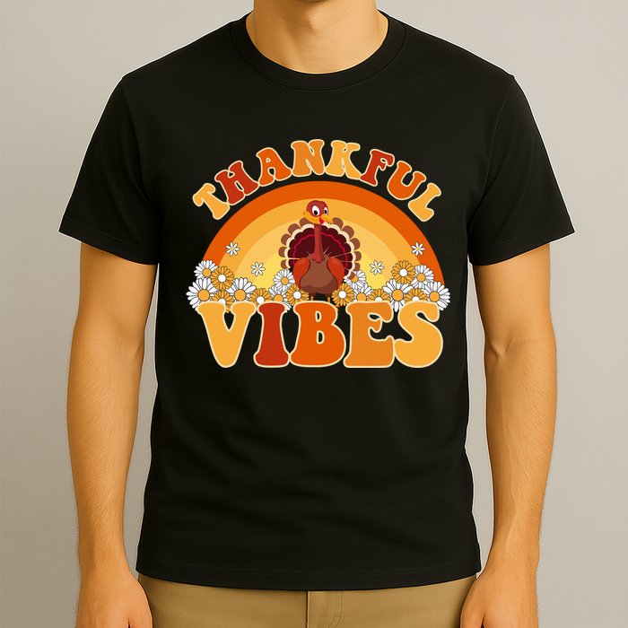 Retro Thanksgiving Thankful Vibes Turkey Sunset T-Shirt