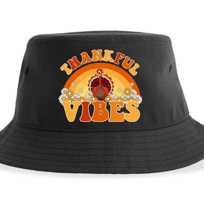 Retro Thanksgiving Thankful Vibes Turkey Sunset Sustainable Bucket Hat