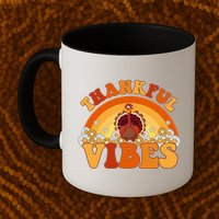 Retro Thanksgiving Thankful Vibes Turkey Sunset Mug