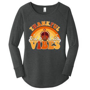 Retro Thanksgiving Thankful Vibes Turkey Sunset Women's Perfect Tri Tunic Long Sleeve Shirt