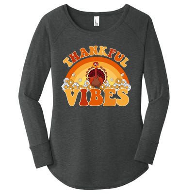 Retro Thanksgiving Thankful Vibes Turkey Sunset Women's Perfect Tri Tunic Long Sleeve Shirt