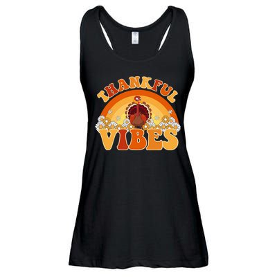 Retro Thanksgiving Thankful Vibes Turkey Sunset Ladies Essential Flowy Tank