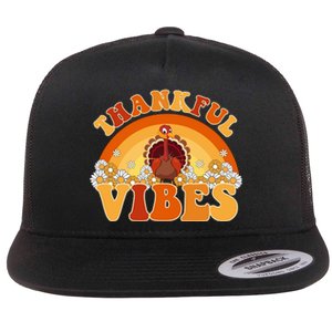 Retro Thanksgiving Thankful Vibes Turkey Sunset Flat Bill Trucker Hat