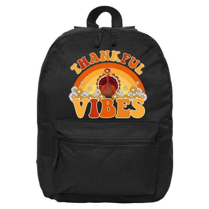 Retro Thanksgiving Thankful Vibes Turkey Sunset 16 in Basic Backpack