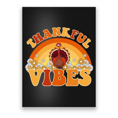 Retro Thanksgiving Thankful Vibes Turkey Sunset Poster