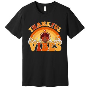 Retro Thanksgiving Thankful Vibes Turkey Sunset Premium T-Shirt