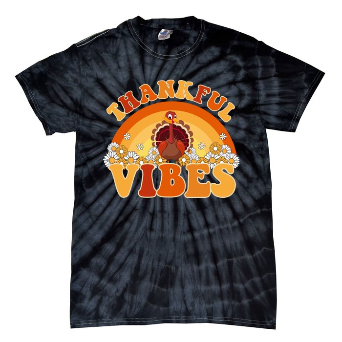 Retro Thanksgiving Thankful Vibes Turkey Sunset Tie-Dye T-Shirt