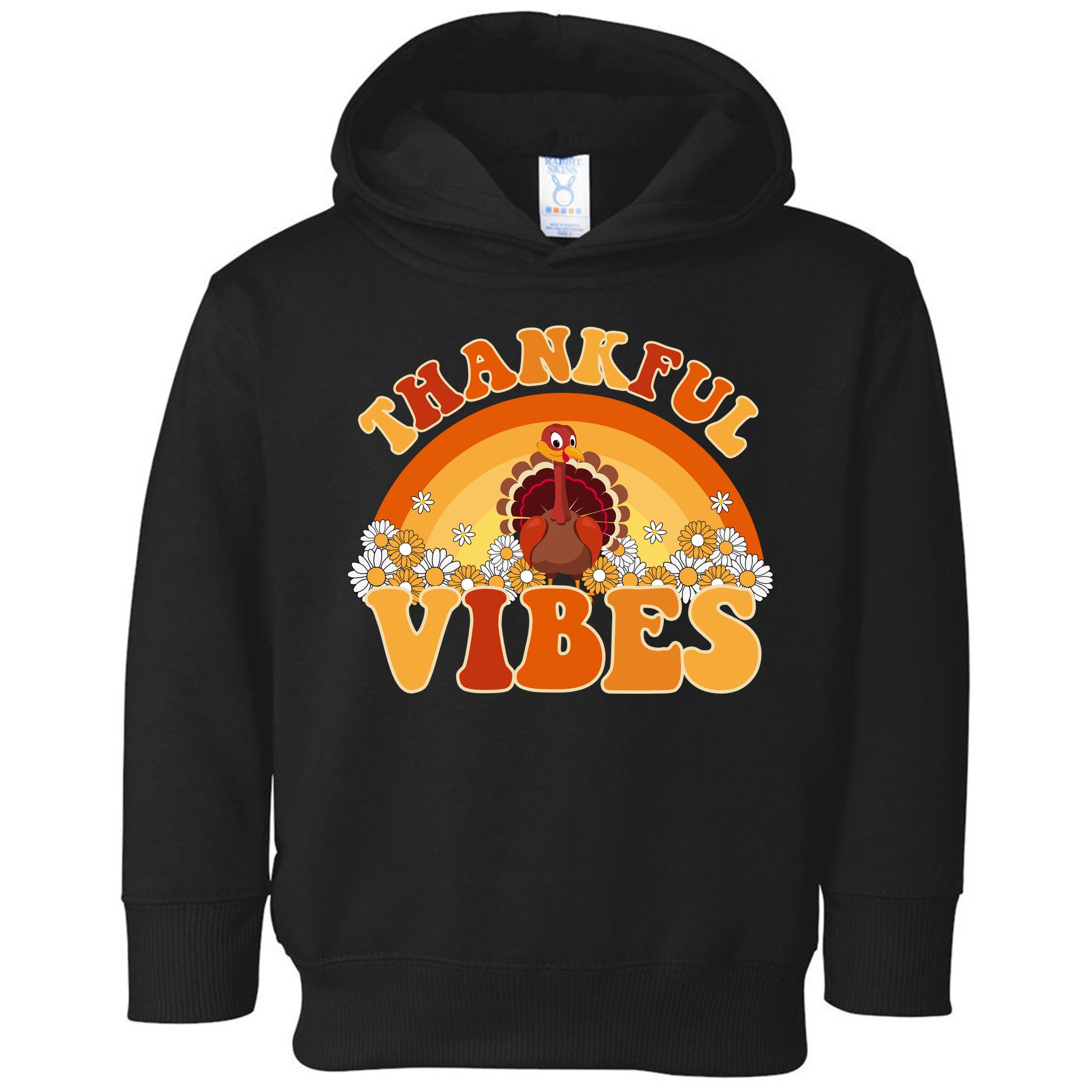 Retro Thanksgiving Thankful Vibes Turkey Sunset Toddler Hoodie