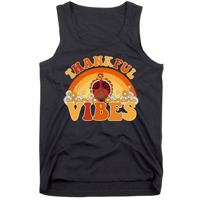 Retro Thanksgiving Thankful Vibes Turkey Sunset Tank Top