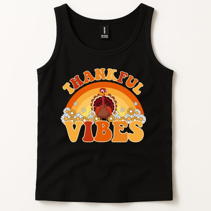 Retro Thanksgiving Thankful Vibes Turkey Sunset Tank Top