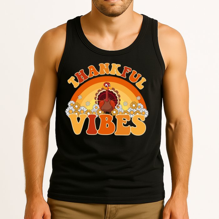 Retro Thanksgiving Thankful Vibes Turkey Sunset Tank Top