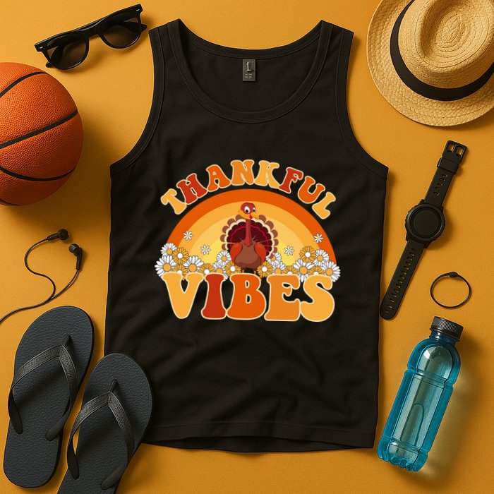 Retro Thanksgiving Thankful Vibes Turkey Sunset Tank Top