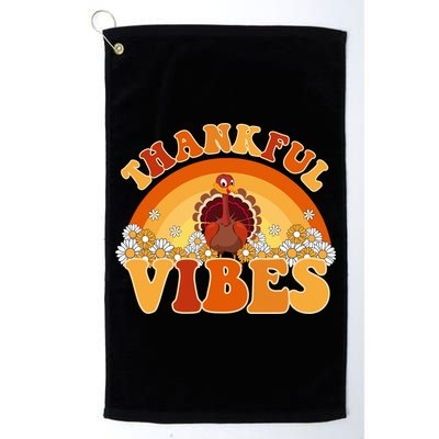 Retro Thanksgiving Thankful Vibes Turkey Sunset Golf Towel