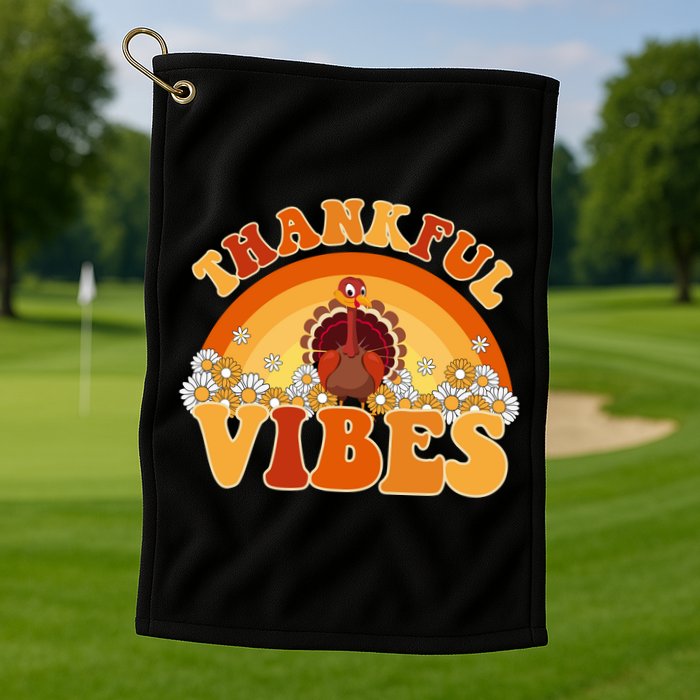 Retro Thanksgiving Thankful Vibes Turkey Sunset Golf Towel