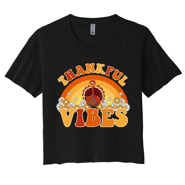Retro Thanksgiving Thankful Vibes Turkey Sunset Crop Top