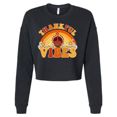 Retro Thanksgiving Thankful Vibes Turkey Sunset Cropped Pullover Crew
