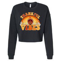Retro Thanksgiving Thankful Vibes Turkey Sunset Cropped Pullover Crew
