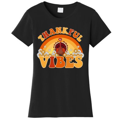 Retro Thanksgiving Thankful Vibes Turkey Sunset Women's T-Shirt