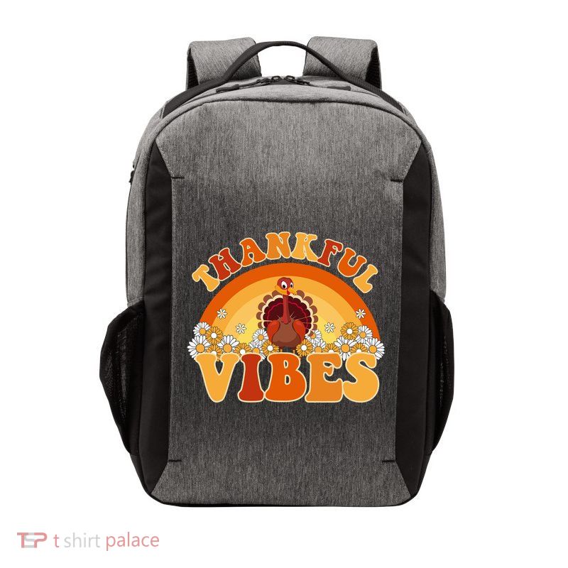 Retro Thanksgiving Thankful Vibes Turkey Sunset Vector Backpack
