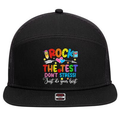 Rock The Test Don't Stress Do Your Best Testing Day Teacher  7 Panel Mesh Trucker Snapback Hat