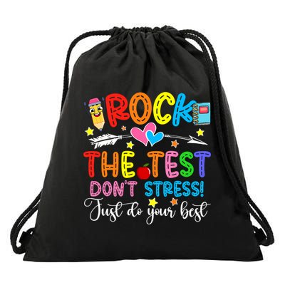 Rock The Test Don't Stress Do Your Best Testing Day Teacher  Drawstring Bag