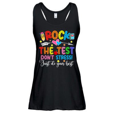 Rock The Test Don't Stress Do Your Best Testing Day Teacher  Ladies Essential Flowy Tank