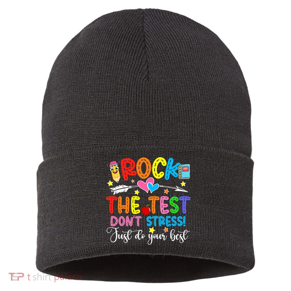 Rock The Test Don't Stress Do Your Best Testing Day Teacher  Sustainable Knit Beanie