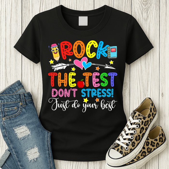 Rock The Test Don't Stress Do Your Best Testing Day Teacher  Womens T-Shirt
