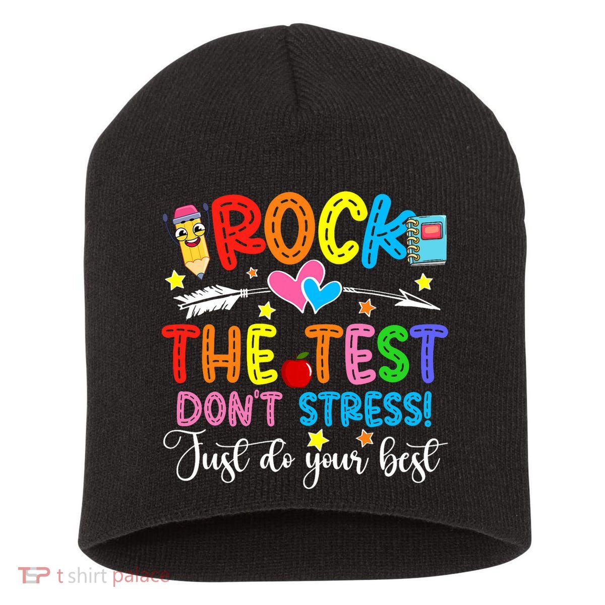 Rock The Test Don't Stress Do Your Best Testing Day Teacher  Short Acrylic Beanie