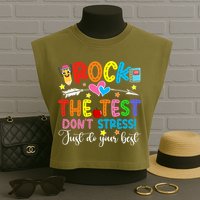 Rock The Test Don't Stress Do Your Best Testing Day Teacher  Garment-Dyed Women's Muscle Tee