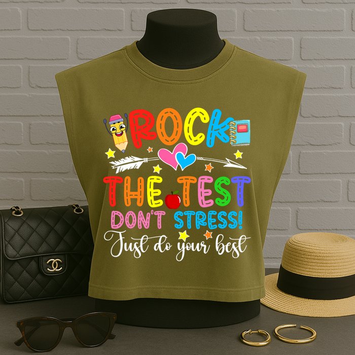 Rock The Test Don't Stress Do Your Best Testing Day Teacher  Garment-Dyed Women's Muscle Tee