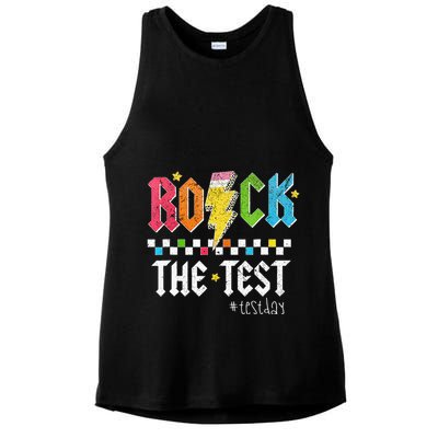 Rock The Test Testing Day Retro Motivational Teacher Ladies PosiCharge Tri-Blend Wicking Tank