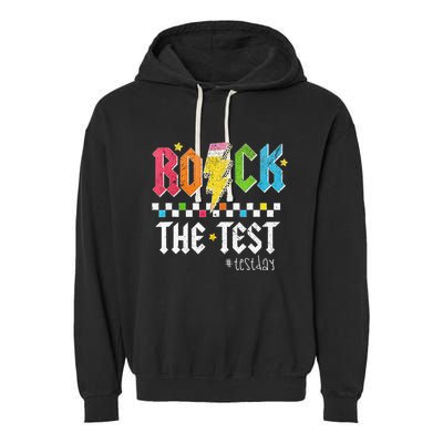 Rock The Test Testing Day Retro Motivational Teacher Garment-Dyed Fleece Hoodie