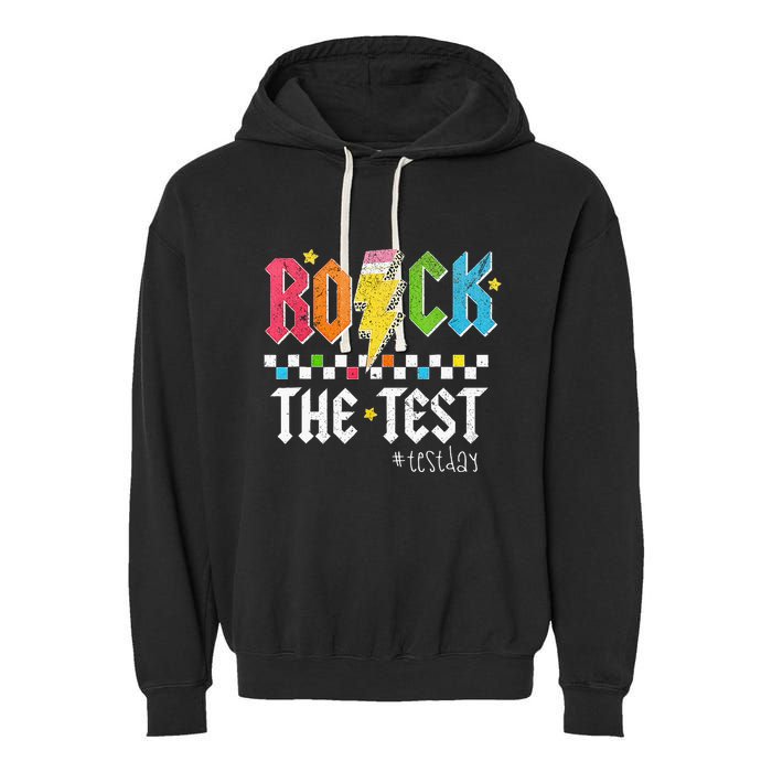 Rock The Test Testing Day Retro Motivational Teacher Garment-Dyed Fleece Hoodie