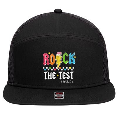 Rock The Test Testing Day Retro Motivational Teacher 7 Panel Mesh Trucker Snapback Hat