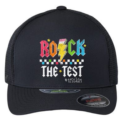 Rock The Test Testing Day Retro Motivational Teacher Flexfit Unipanel Trucker Cap