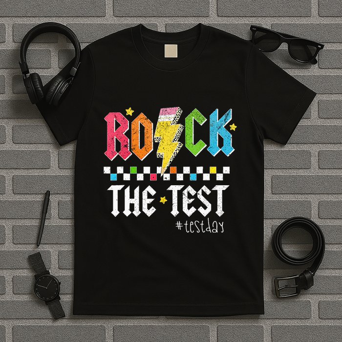 Rock The Test Testing Day Retro Motivational Teacher T-Shirt