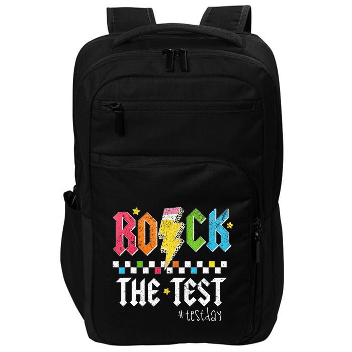 Rock The Test Testing Day Retro Motivational Teacher Impact Tech Backpack
