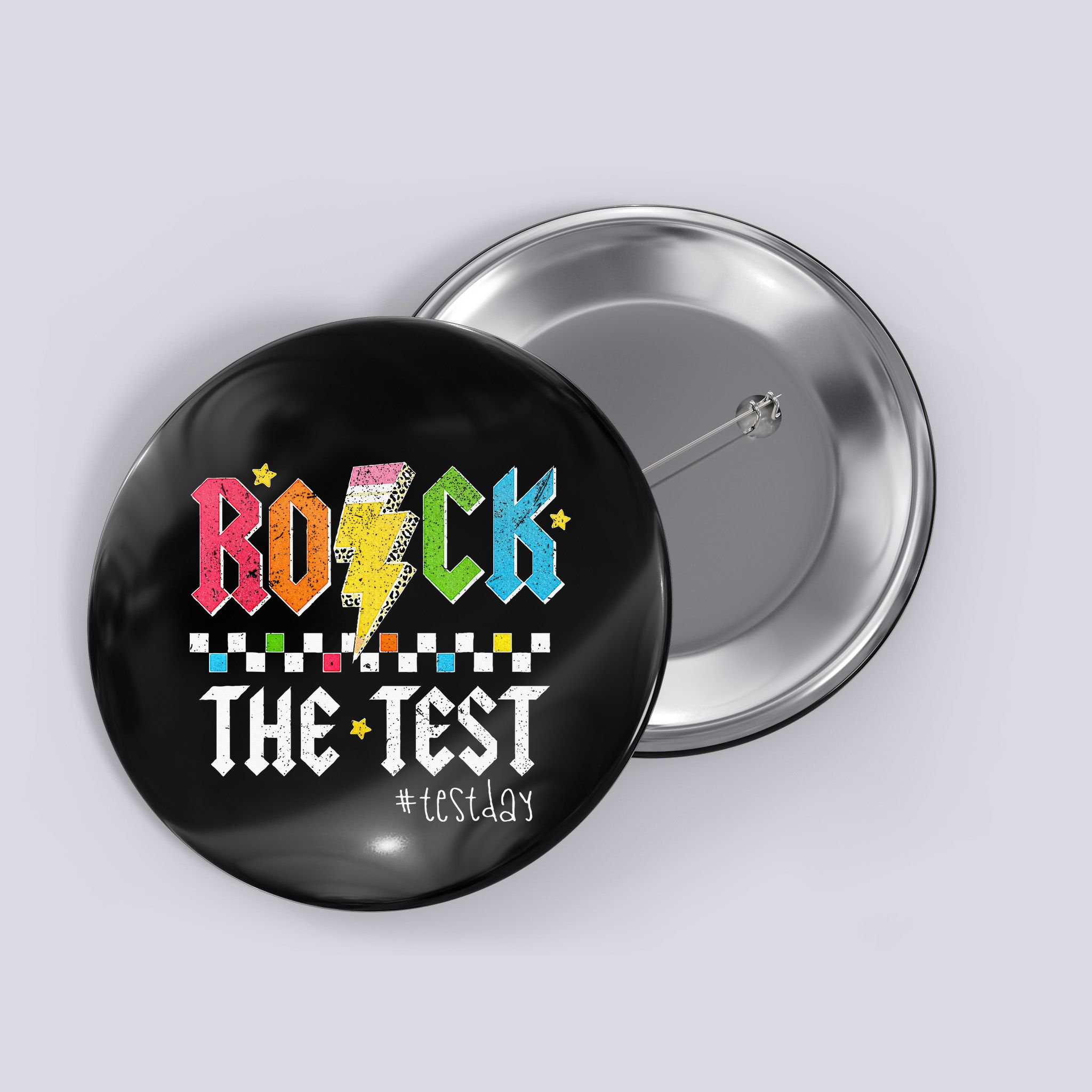 Rock The Test Testing Day Retro Motivational Teacher Button
