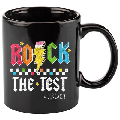 Rock The Test Testing Day Retro Motivational Teacher 11oz C Handle Ceramic Mug