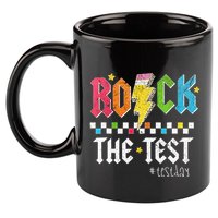 Rock The Test Testing Day Retro Motivational Teacher 11oz C Handle Ceramic Mug