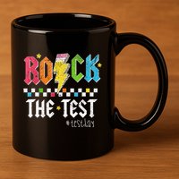 Rock The Test Testing Day Retro Motivational Teacher 11oz C Handle Ceramic Mug