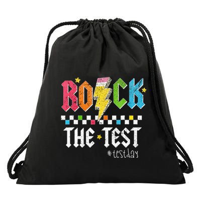 Rock The Test Testing Day Retro Motivational Teacher Drawstring Bag