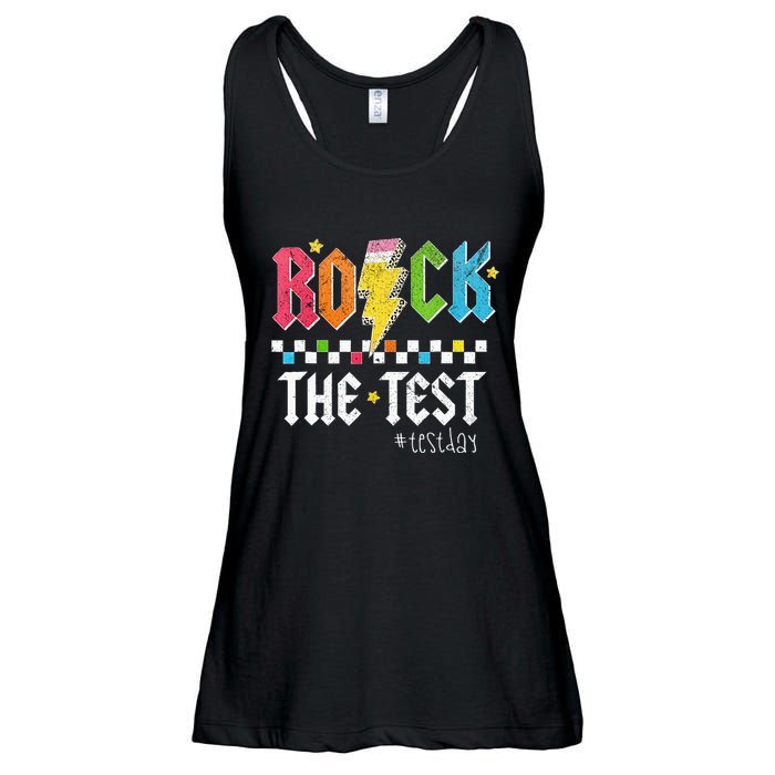 Rock The Test Testing Day Retro Motivational Teacher Ladies Essential Flowy Tank