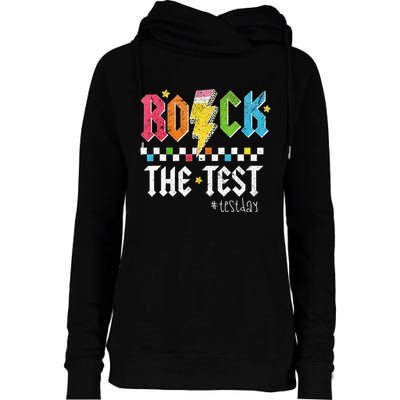 Rock The Test Testing Day Retro Motivational Teacher Womens Funnel Neck Pullover Hood
