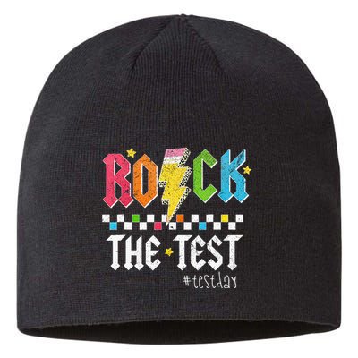 Rock The Test Testing Day Retro Motivational Teacher Sustainable Beanie