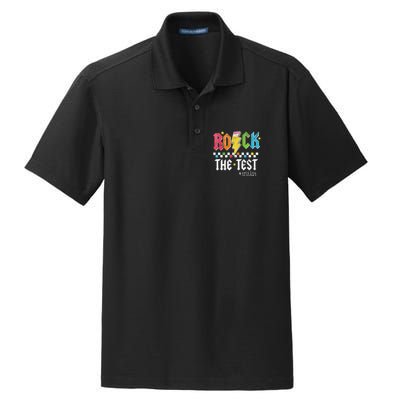 Rock The Test Testing Day Retro Motivational Teacher Dry Zone Grid Polo